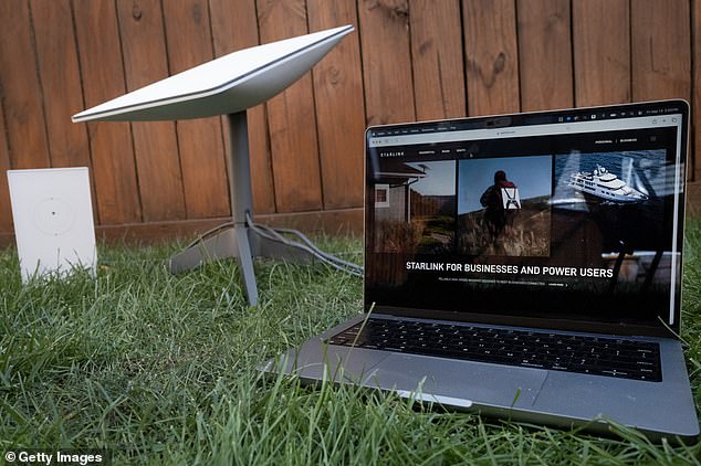 United Airlines announced that it had reached an agreement with Starlink and will soon offer free internet to passengers on all its flights. Above, a Starlink system placed on the grass