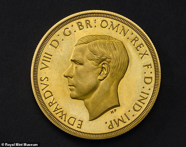 One of the sample coins produced by the Royal Mint featuring the profile of King Edward VIII. It is one of the highlights of the new exhibition 'Money Talks: Art, Society & Power', at the Ashmolean Museum in Oxford