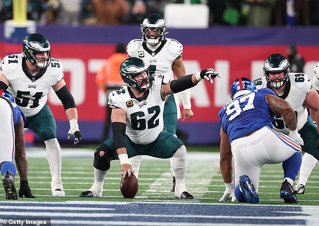 Kelce (No. 62) spent 13 years as a center for the Philadelphia Eagles before moving into television.