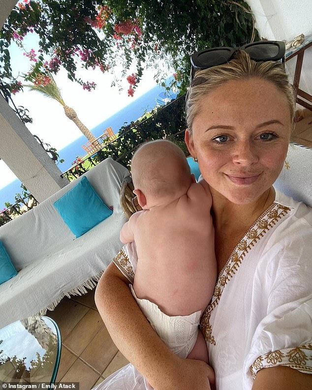 The Inbetweeners actress welcomed the little one in June, making her a mother for the first time, and jetted off to enjoy her first holiday with her baby.