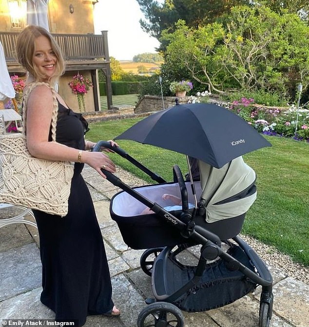 Emily posted another photo on Instagram in August, where she looked radiant and glowing while pushing her newborn son's stroller.