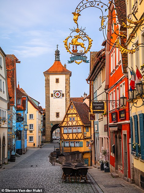 Steven's favourite place in the German region of Bavaria is Rothenburg ob der Tauber. Above is a photo taken there of a crooked yellow house, fountain and tower collectively known as the Plonlein. Steven says this spot is one of the highlights of the town and adds: 