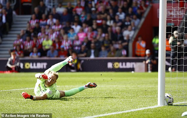 Ramsdale was also unable to stop Rashford's shot that went in off the post.