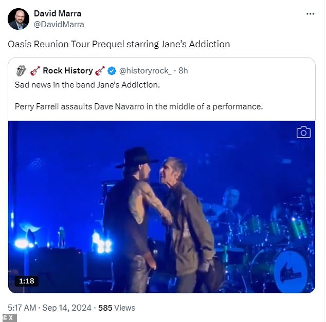 'Oasis reunion tour to feature Jane's Addiction', fan offers