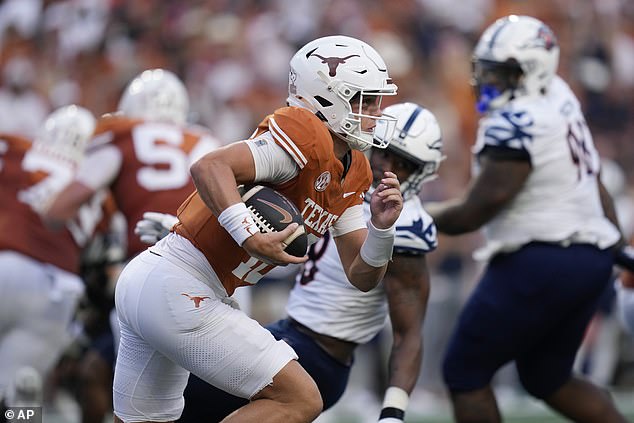 Seconds later, he took off for the longest rushing touchdown of his fledgling Texas career.