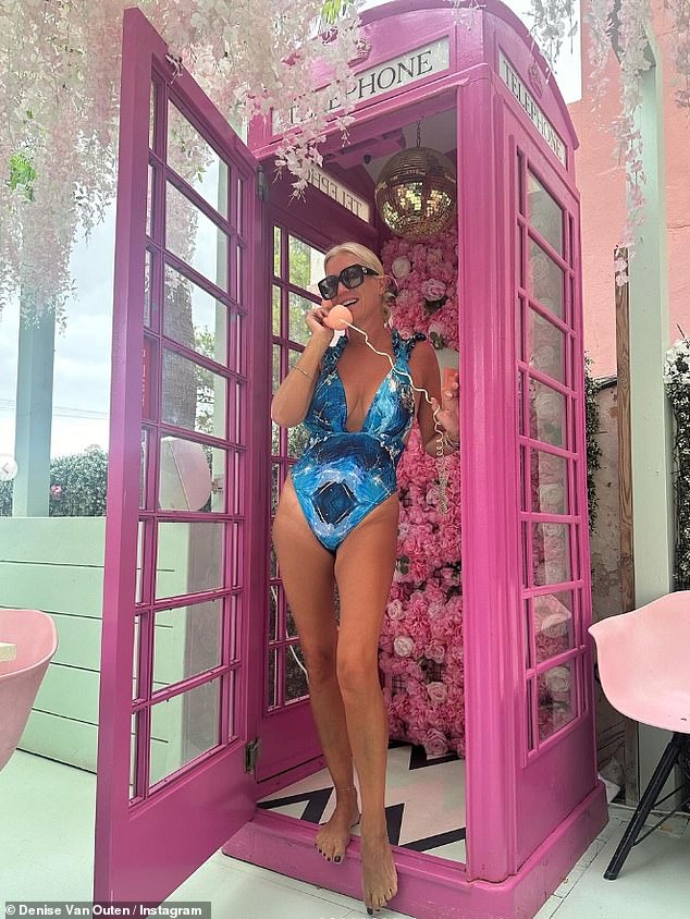 The 50-year-old DJ showed off her bust in a chic beach cover-up as she posed on a stunning pink Vespa at the 3-star Wiki Woo Hotel.