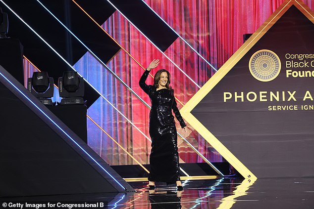 The Democratic candidate wore a long black sequined dress to address thousands of people at the Washington Convention Center.