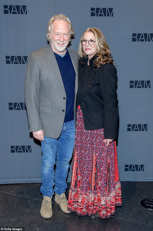 Gilbert lives on a 14-acre farm with her husband Timothy Busfield, shown in January 2020 in New York City.