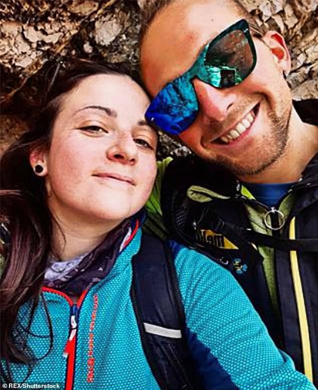 Andrea Papi, 26 (right), was mauled to death by a bear in Italy and tried to defend himself with a broken branch, investigators believe. His girlfriend Alessia Gregori (left) reported him missing