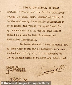 Letter of abdication of King Edward VIII