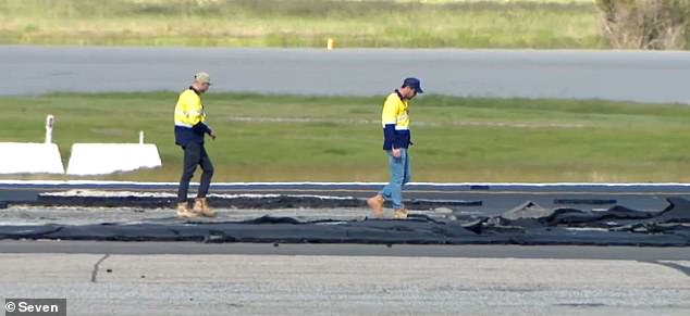 Perth Airport staff rushed to carry out urgent repairs to the main runway.