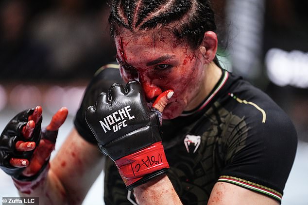 The 36-year-old has blood coming from the laceration, but continued fighting in Las Vegas.