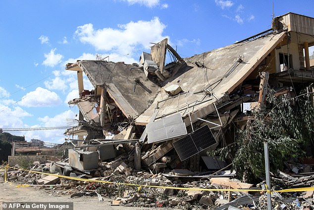 A building severely damaged in an overnight Israeli attack is seen in Kfar Rumman, near the southern Lebanese town of Nabatiyeh, September 14, 2024.