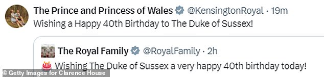 Prince Harry also received a surprise birthday message from Prince William and Kate just hours after the King and Queen posted the message.