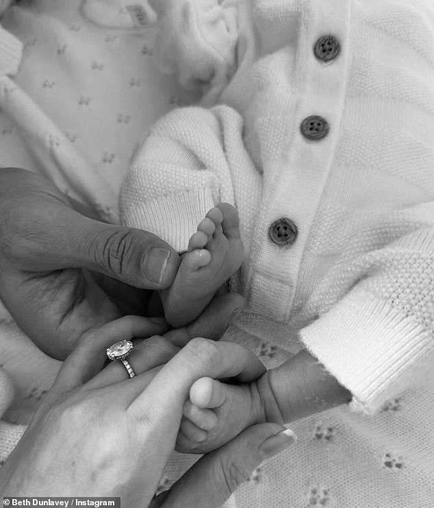 Beth, 33, and Connagh, 31, who began dating in 2020, shared the exciting news with an adorable black-and-white photo of their son's tiny feet.