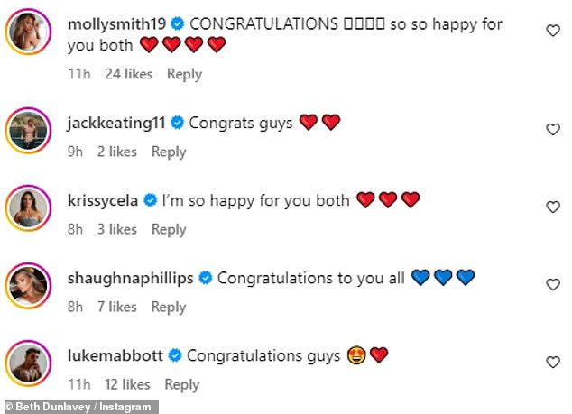 Beth and Connagh's famous friends were quick to take to the comments to congratulate the couple, including All Stars winner Molly Smith and Shaughna Phillips.