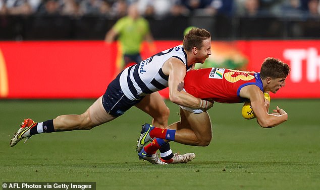 McAvaney said he is incredibly excited to be working on the AFL finals as he looks forward to calling the Cats-Lions game (pictured playing earlier this year).