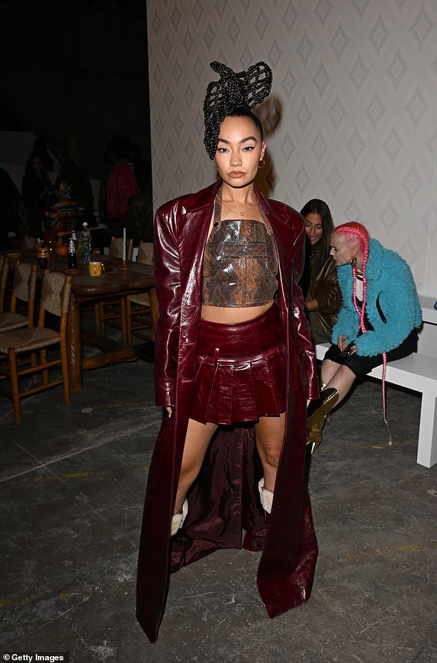 Elsewhere, Leigh-Anne, 32, made a fashion statement in a maroon leather ensemble, flaunting her toned legs in a daring pleated miniskirt.