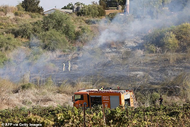 Response teams extinguished a fire in the Lod area near Tel Aviv in central Israel after the Houthis launched the missile.