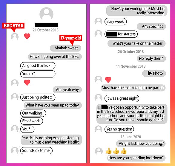 A mock version of an alleged Instagram message exchange between Edwards and a teenage girl.