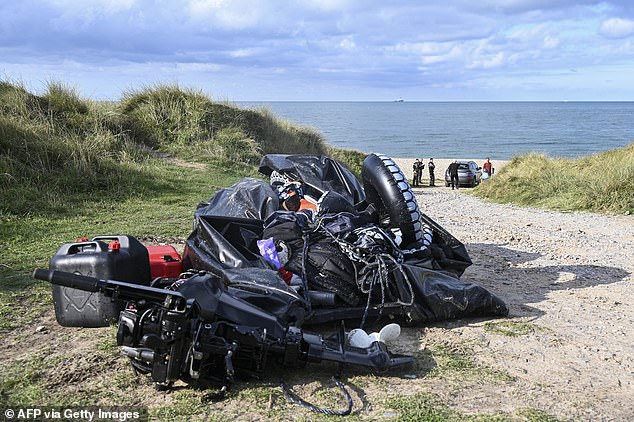 At least eight migrants heading to the UK drowned yesterday after the boat (pictured) ran into trouble in the Channel.