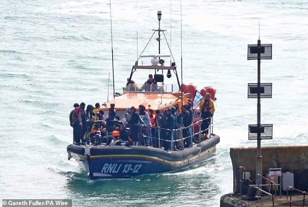 The Channel is one of the busiest shipping routes in the world and the currents are strong, making crossing it in small boats dangerous. (File image of migrants being taken to Dover as they attempt to reach the UK earlier this month)