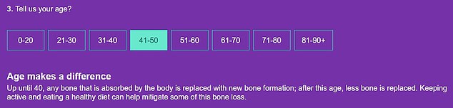 The 14-question questionnaire asks you about your age, sex, height and weight and whether your height has decreased in recent years.