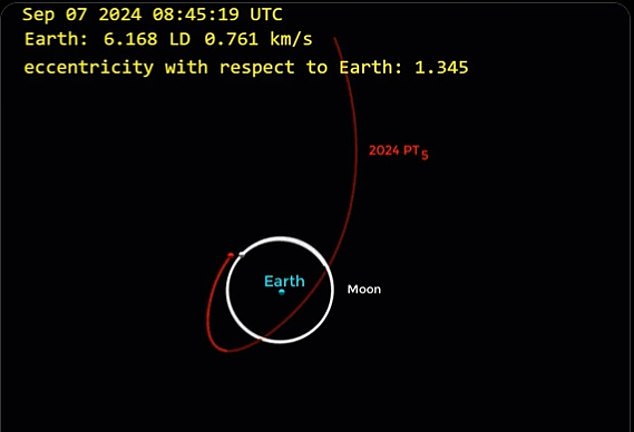 Tony Dunn, an amateur astronomer who creates orbit simulations, posted an animation of the path 2024 PT5 will take as it orbits our planet.