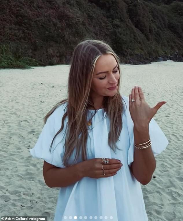 Laura couldn't contain her smile as she showed off her dazzling engagement ring to the camera.