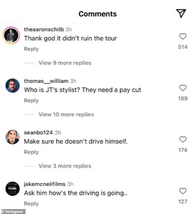 Others in the comments section of the talk show's Instagram post mocked Timberlake for his arrest in the Hamptons earlier this year.