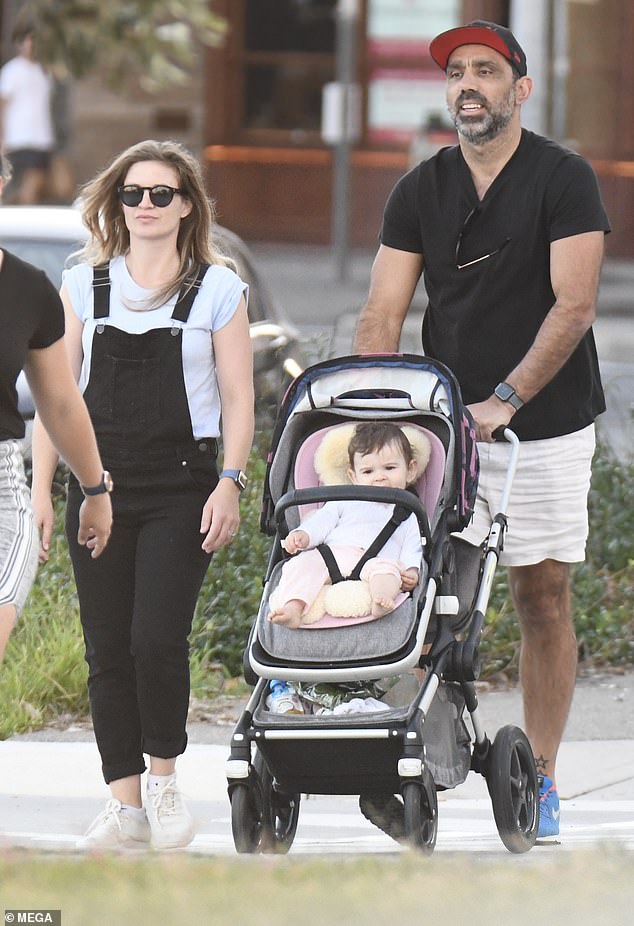 Goodes didn't know it at the time, but his stance would lead him to meet the love of his life, his wife Natalie Croker (pictured with their daughter Adelaide).