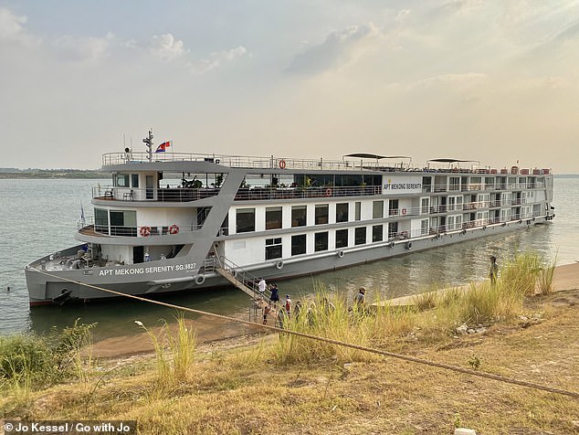 The Mekong Serenity is pictured docked in Kampong Cham, Cambodia.