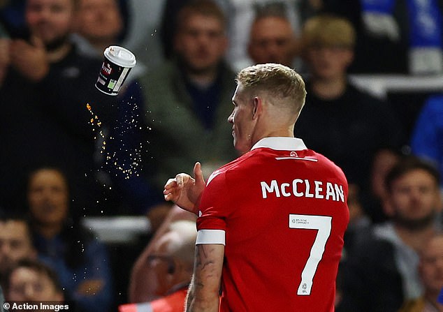 McClean pretended to take a sip of the drink before throwing it off the pitch as he was substituted.