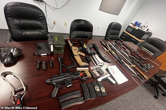 During a search of the suspect's room, authorities found replicas of assault rifles, samurai swords, throwing stars and knives that the 11-year-old boy showed to other classmates on a video call.