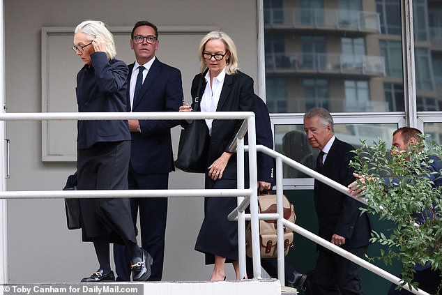 Prudence, 65 (left), James, 51 (centre) and Elizabeth, 55 (right) confront Lachlan and his father for control of their media empire in the case, which is being conducted in private.