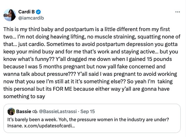 1726613054 756 Cardi B Responds To Fans Criticizing Her Postpartum Workout Routine