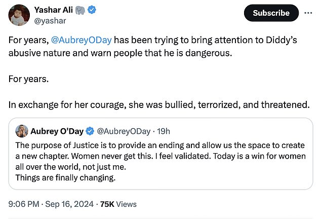 1726619834 379 Aubrey ODay feels validated after Sean Diddy Combs indictment and