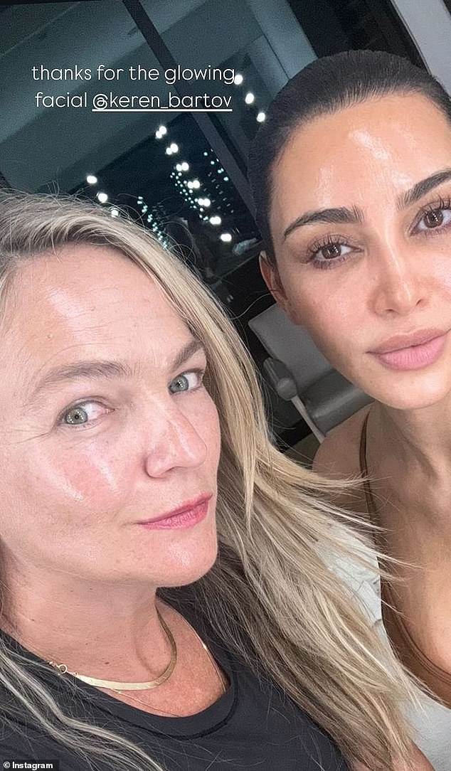 On Monday night, Kim shared a close-up snap with cosmetics entrepreneur Keren Bartov.