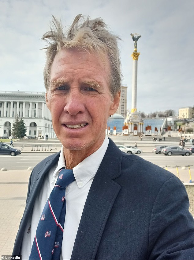 Suspected killer Ryan Routh is pictured above in the main square in kyiv, Ukraine. The square was broadcast to the world at the start of the war in 2022.