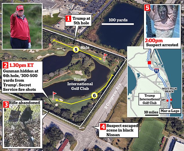 The gunman was positioned two holes down from where Trump was golfing on Sunday when the Secret Service fired in his direction. The hole is the area of ​​the course closest to the road and features more 