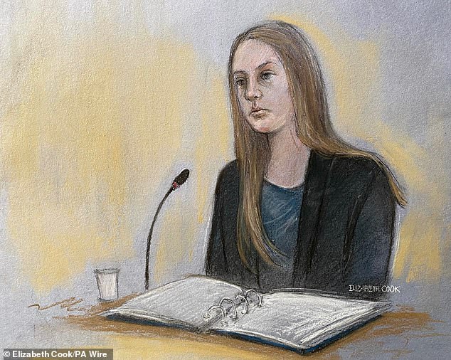 A court artist's sketch of Lucy Letby giving evidence at Manchester Crown Court on July 24