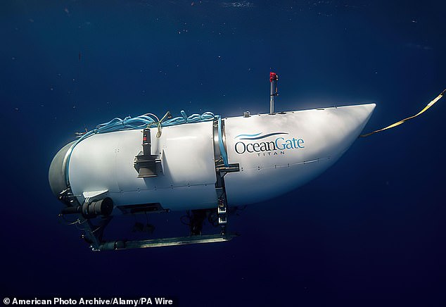 A photograph of OceanGate Expeditions' Titan submersible used to visit the wreck site of the Titanic, which imploded last year while en route to the Titanic's remains.