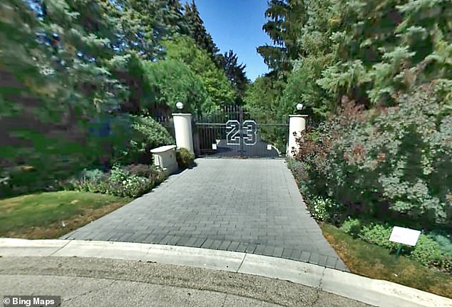 The front door of Jordan's mansion in Highland Park, Illinois, features his former jersey number.