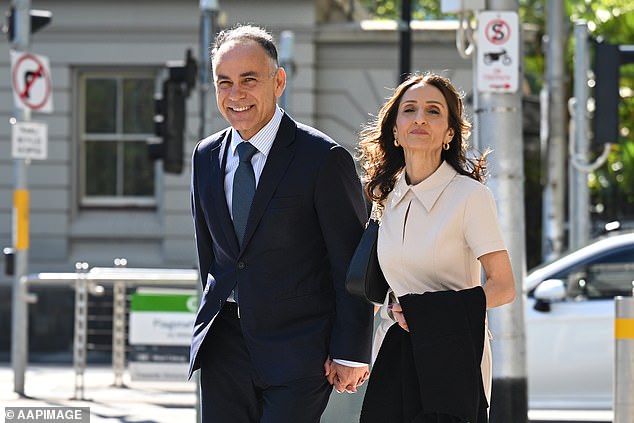 Victorian Opposition Leader John Pesutto (left) and his wife Betty arrive at the Federal Court of Australia in Melbourne, Wednesday, Sept. 18, 2024.