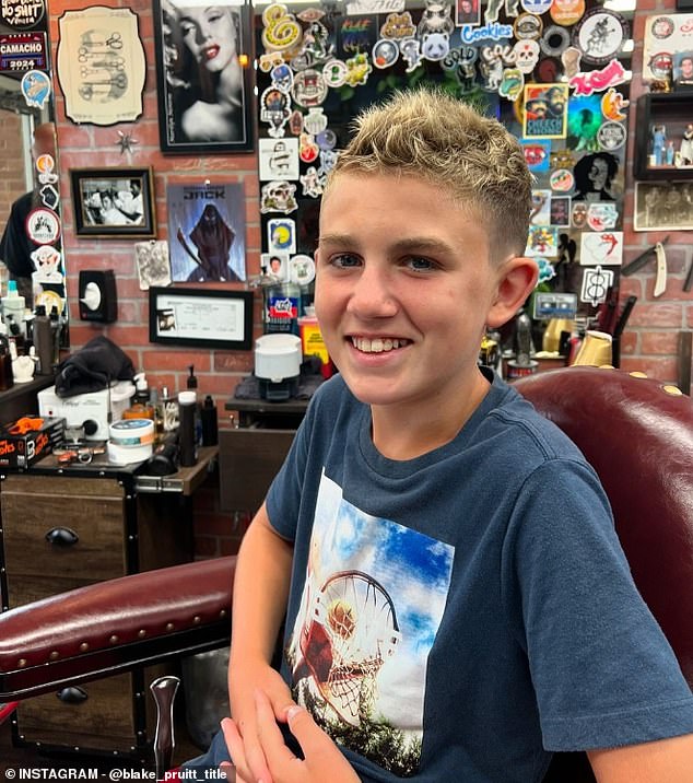 Landon, shown here getting his first haircut after chemotherapy, is now cancer-free and in seventh grade. He plans to stay active and play football and soccer.