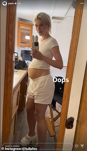 The Uncut Gems actress, 34, took to her Instagram Stories to show off her baby bump while in a trailer on the set of an undisclosed upcoming project.