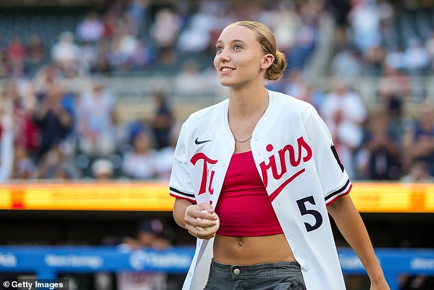 UConn Huskies' Paige Bueckers looks on before a Minnesota Twins game