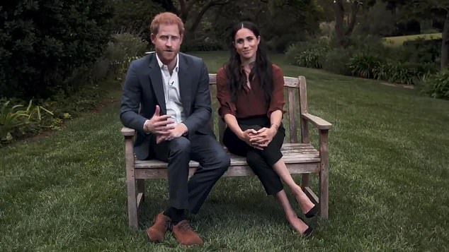 A screenshot from the couple's video statement about the 2020 election, which they filmed from the garden of their Montecito mansion.