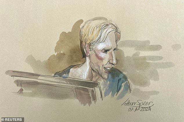 A courtroom sketch shows a slight Routh in a dark prison uniform as he is charged with two felonies.