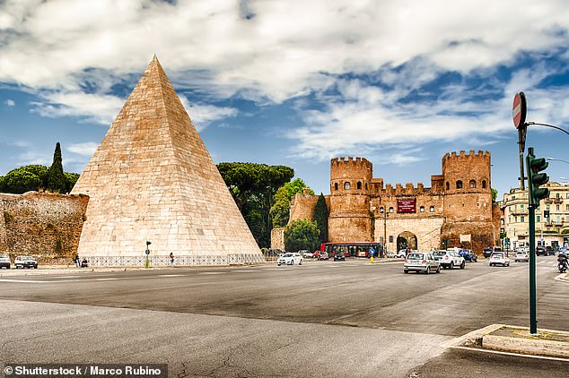 During her tour of Rome, Jo passes by the 2000-year-old Egyptian pyramid (pictured)